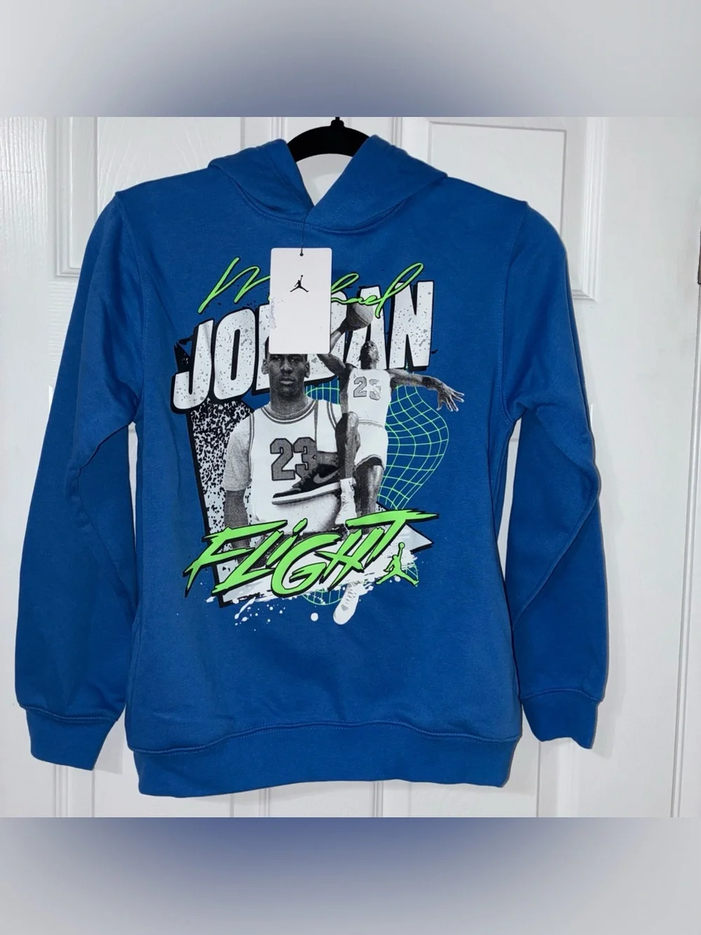 Jordan Boys Graphic Pullover Hoodie - Blue with Neon Green Accents